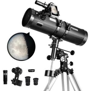 imageTelescope 130EQ Newtonian Reflector Telescopes for Adults Professional Telescopes for Adults Astronomy Comes with 15X Barlow Lens Smartphone Adapter ampamp 13 T Moon Filter130EQ